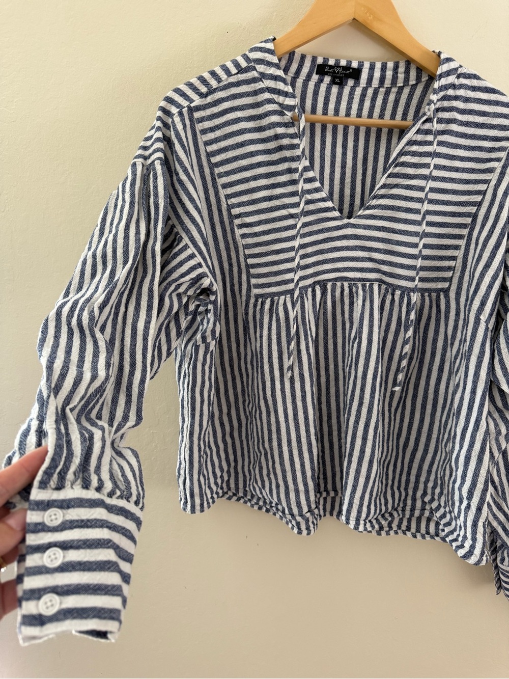 Velvet Heart Vince Striped Linen Blend Babydoll Top Puff Sleeve Oversized XL - Picture 4 of 7